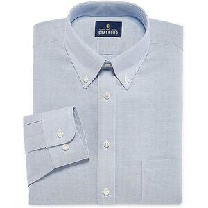 NWT Stafford Mens Size 15 32/33 Oxford Blue Fitted Button Front Dress Shirt NEW